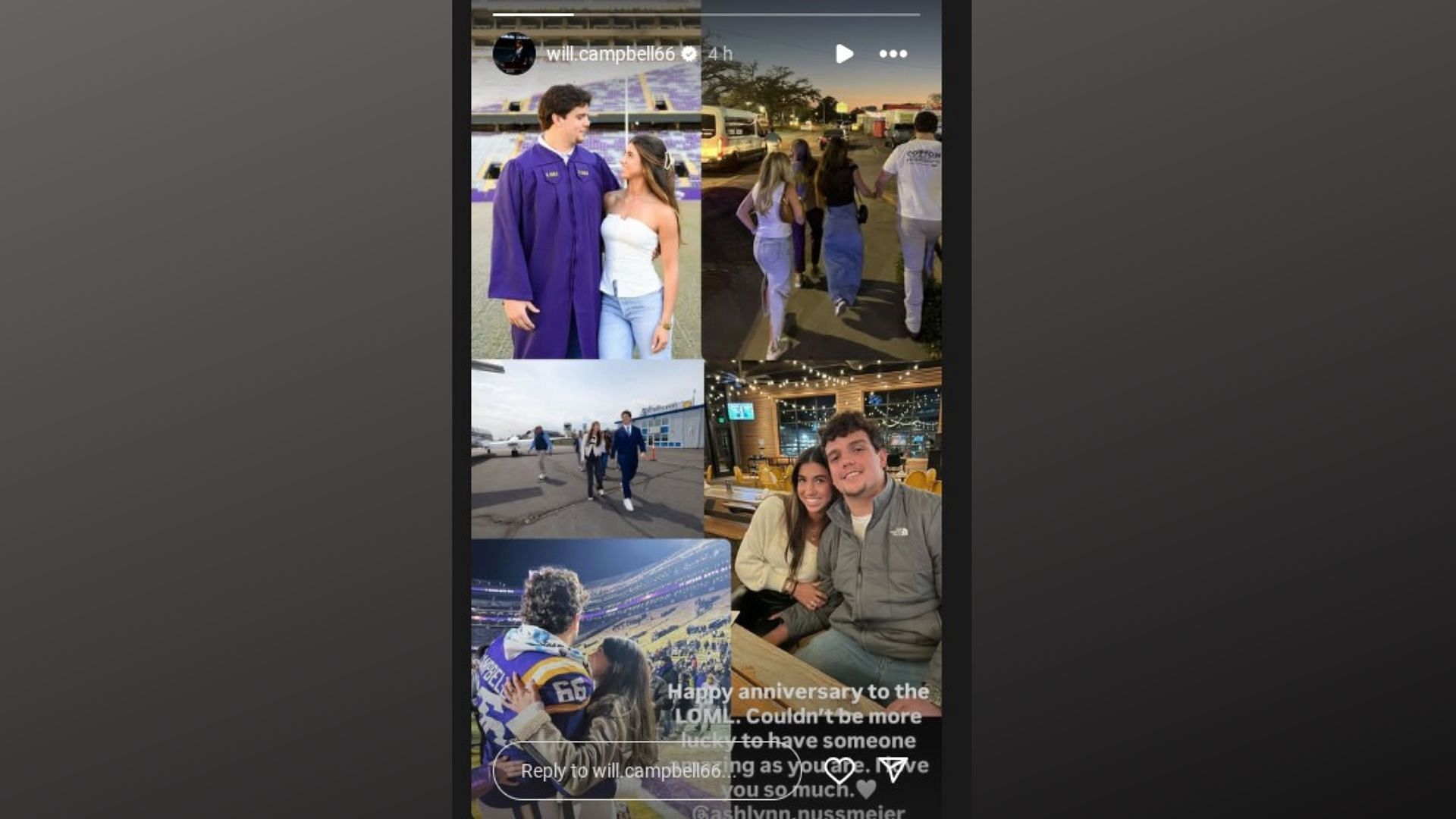 Will Campbell IG STory for girlfriend Ashlynn Nussmeier